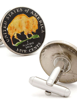 Hand Painted American Buffalo Nickel Coin Cufflinks
