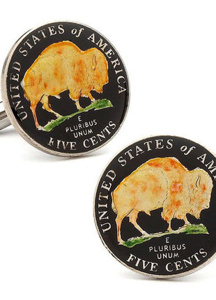 Hand Painted American Buffalo Nickel Coin Cufflinks
