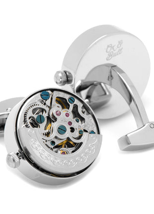 Silver Stainless Steel Kinetic Watch Movement Cufflinks