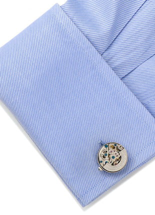 Silver Stainless Steel Kinetic Watch Movement Cufflinks
