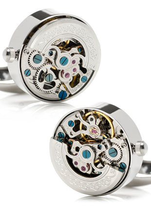 Silver Stainless Steel Kinetic Watch Movement Cufflinks