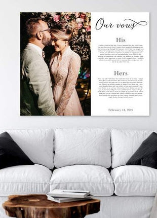 Photo With Vows On Canvas Second Anniversary Gift