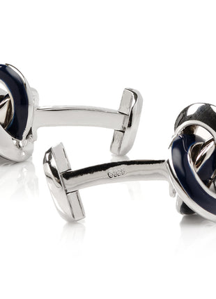 Sterling Blue Enamel Knot Cufflinks