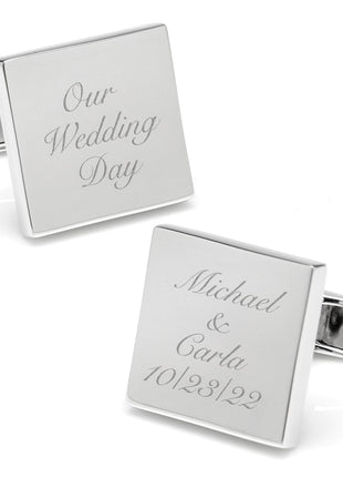 Sterling Silver Infinity Edge Square Engravable Cufflinks