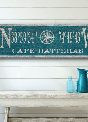 Personalized Coordinates Compass Rose Canvas Sign