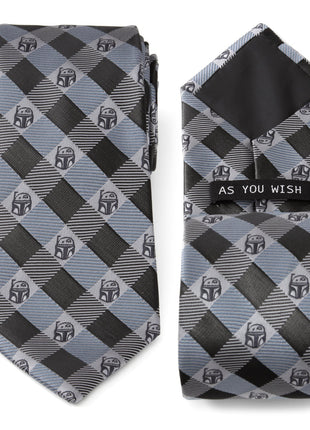 Star Wars Boba Fett Blue and Gray Plaid Tie