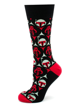 Star Wars Boba Fett and Mythosaur Black and Red Dress Socks and Crest Lapel Pin Gift Set