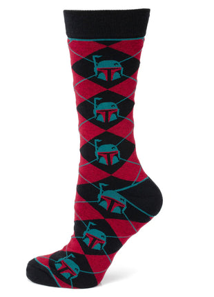 Star Wars Boba Fett Maroon and Black Argyle Socks and Crest Lapel Pin Gift Set
