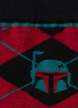 Star Wars Boba Fett Maroon and Black Argyle Socks and Crest Lapel Pin Gift Set