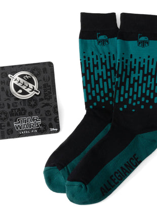 Star Wars Boba Fett Green Dress Socks and Crest Lapel Pin Gift Set