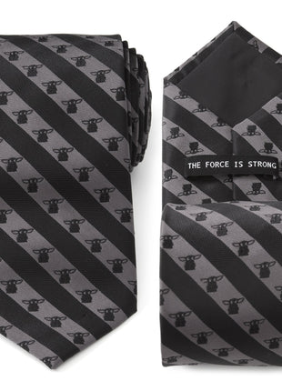 Star Wars Grogu Black and Gray Striped Tie