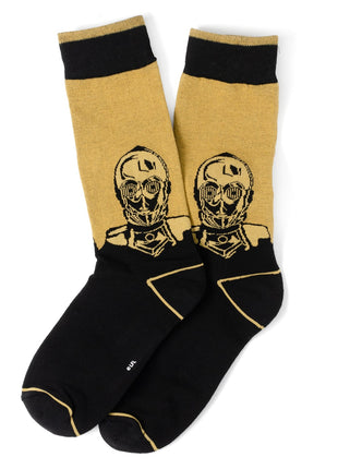 Star Wars Yoda, R2-D2, and C-3PO Dress Socks 3-Pack with Rebel Crest Lapel Pin Gift Set