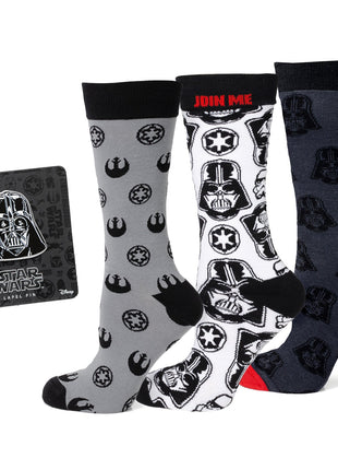 Star Wars Darth Vader Black, White, and Gray Dress Socks and Lapel Pin Gift Set