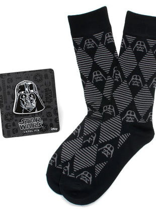 Star Wars Darth Vader Black Argyle Dress Socks and Lapel Pin Gift Set