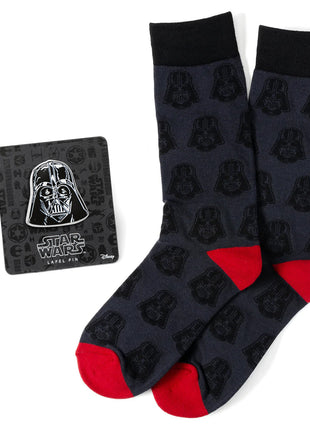 Star Wars Darth Vader Black and Red Dress Sock and Lapel Pin Gift Set