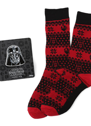 Star Wars Darth Vader Red and Black Holiday Dress Socks and Lapel Pin Gift Set