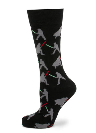 Star Wars Darth Vader and Luke Skywalker LIGHTSABER Battle Black Dress Socks and Darth Vader Lapel Pin Gift Set