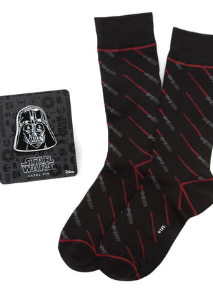 Star Wars Darth Vader LIGHTSABER Black Socks and Lapel Pin Gift Set