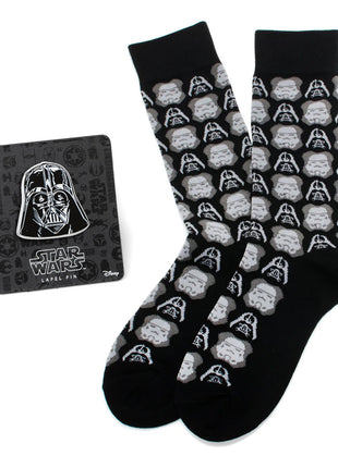 Star Wars Darth Vader and Stormtrooper Black Dress Socks and Darth Vader Lapel Pin Gift Set