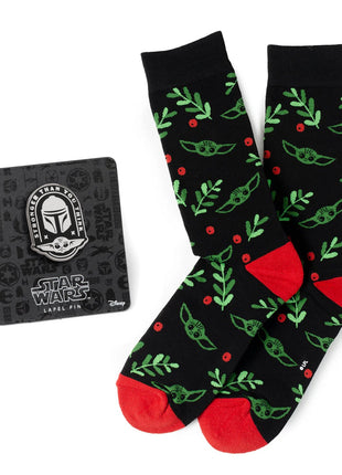 Star Wars Mandalorian Grogu Holiday Dress Socks and Lapel Pin Gift Set