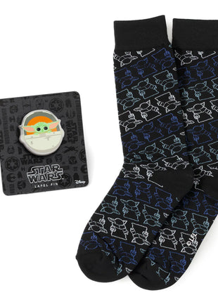Star Wars Grogu Black Dress Socks and Lapel Pin Gift Set