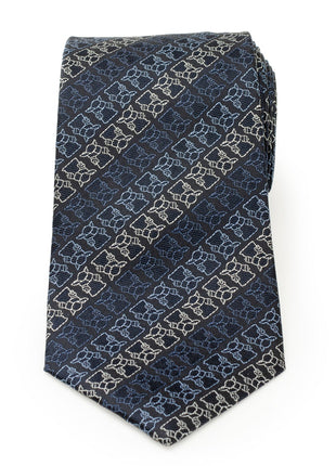 Star Wars Grogu Outline Striped Navy Tie