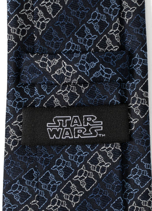 Star Wars Grogu Outline Striped Navy Tie