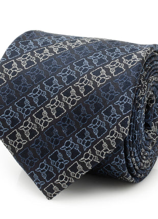 Star Wars Grogu Outline Striped Navy Tie