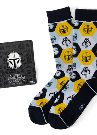 Star Wars Mandalorian and Mythosaur Dress Socks and Lapel Pin Gift Set