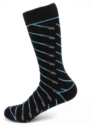 Star Wars Obi-Wan Kenobi Blue LIGHTSABER Pattern Black Dress Socks with Jedi Crest Lapel Pin Gift Set