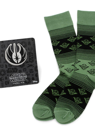 Star Wars Yoda Green and Black Ombre Pattern Dress Socks with Jedi Crest Lapel Pin