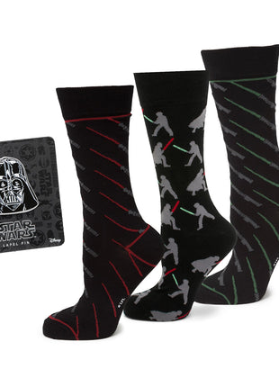 Star Wars LIGHTSABER Battle Dress Socks and Darth Vader Lapel Pin Gift Set