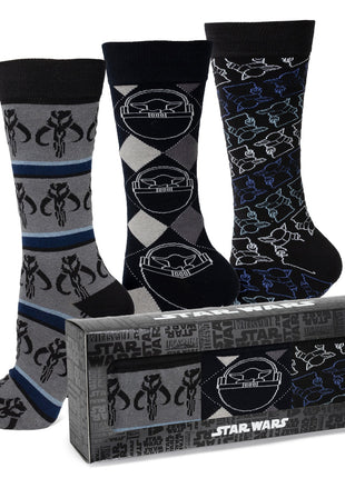 Star Wars Mandalorian 3-Pack Dress Sock and Mythosaur Lapel Pin Gift Set