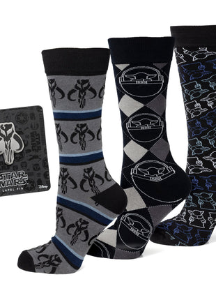 Star Wars Mandalorian 3-Pack Dress Sock and Mythosaur Lapel Pin Gift Set