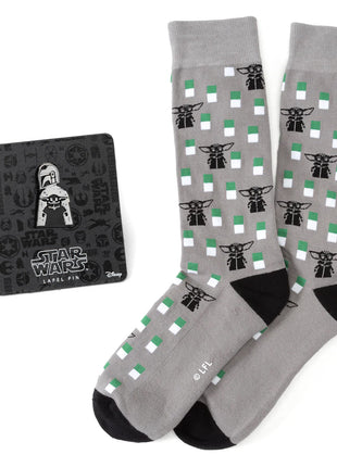 Star Wars Mandalorian and Grogu Gray Dress Socks and Lapel Pin Gift Set