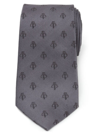 Star Wars Mandalorian Mythosaur Gray Silk Tie