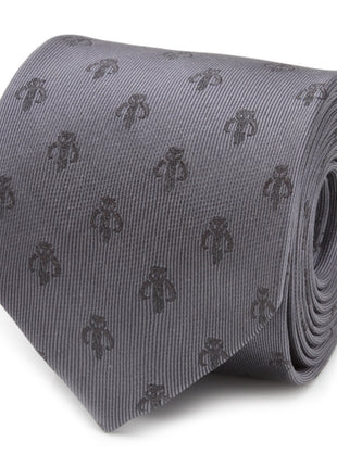 Star Wars Mandalorian Mythosaur Gray Silk Tie