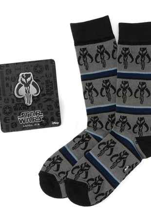 Star Wars Mandalorian Mythosaur Striped Dress Socks and Lapel Pin Gift Set
