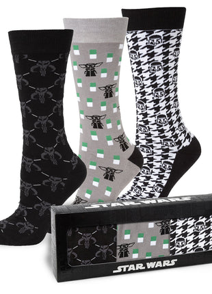 Star Wars Mandalorian Dress Socks 3-Pack and Mythosaur Lapel Pin Gift Set
