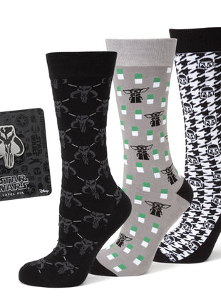 Star Wars Mandalorian Dress Socks 3-Pack and Mythosaur Lapel Pin Gift Set