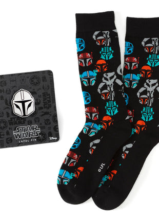 Star Wars Mandalorian and Mythosaur Multicolored Navy Dress Socks and Lapel Pin Gift Set