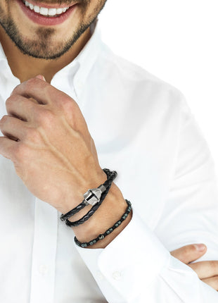 Star Wars Mandalorian Double Wrap Stainless Steel Black Bracelet