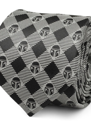 Star Wars Mandalorian Black and Gray Plaid Tie
