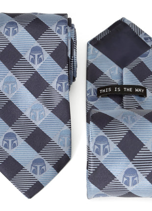 Star Wars Mandalorian Blue and Black Plaid Tie