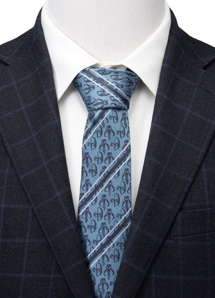 Star Wars Mandalorian and Mythosaur Blue and Navy Striped Tie