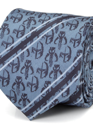 Star Wars Mandalorian and Mythosaur Blue and Navy Striped Tie