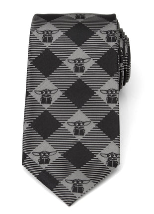Star Wars Grogu Black Plaid Tie