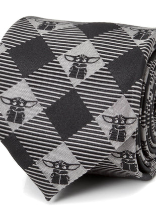 Star Wars Grogu Black Plaid Tie