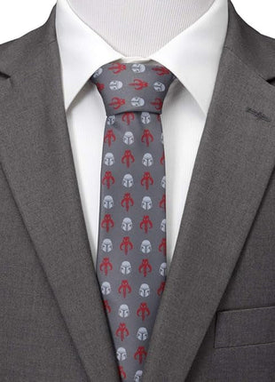Star Wars Mandalorian and Mythosaur Red and Gray Tie