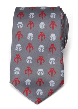 Star Wars Mandalorian and Mythosaur Red and Gray Tie